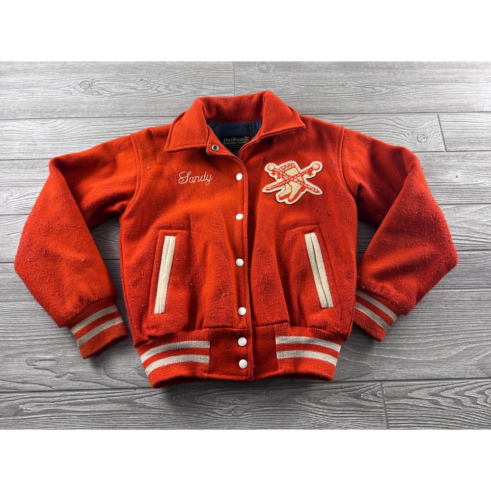 Vintage Fordham Quality Casuals Red Wool Varsity Jacket Sandy Patch Small